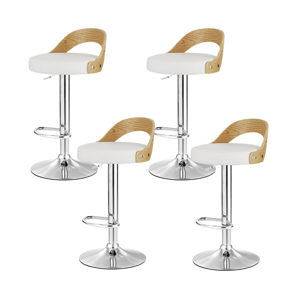 4x Leather Bar Stools White