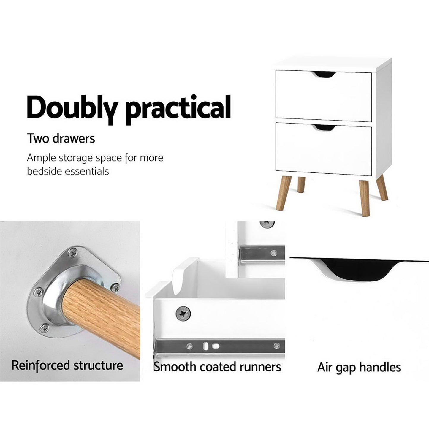 White 2 x Bedside Table 2 Drawers