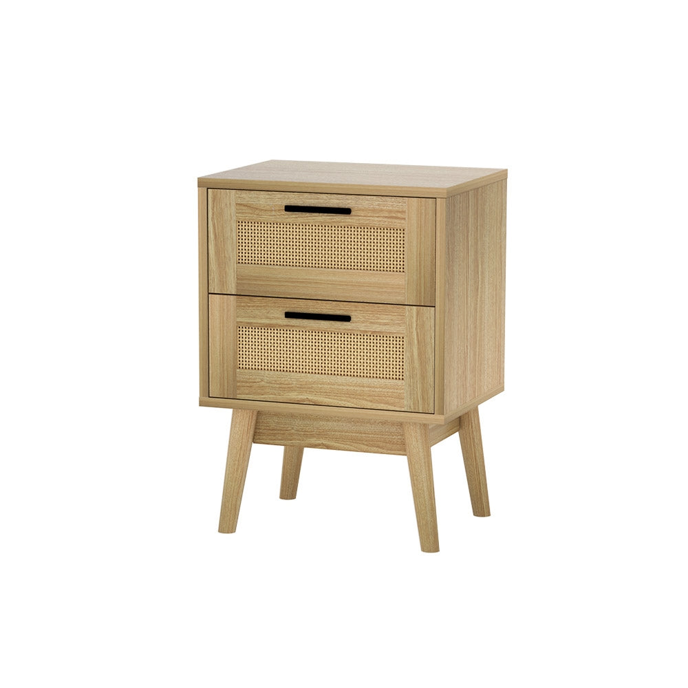 Rattan Bedside Table with 2 Drawers