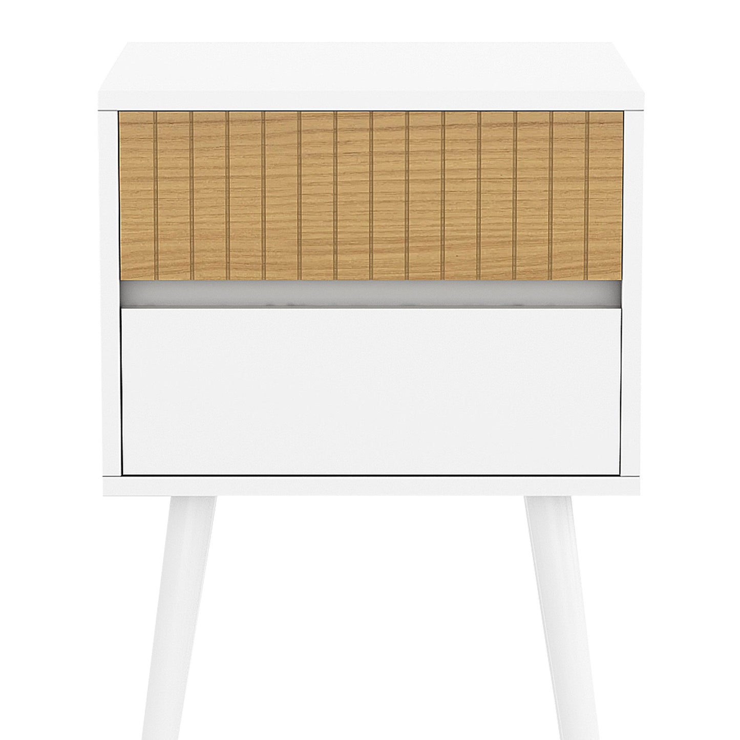 Contemporary Bedside Table Night Stand - White/Natural