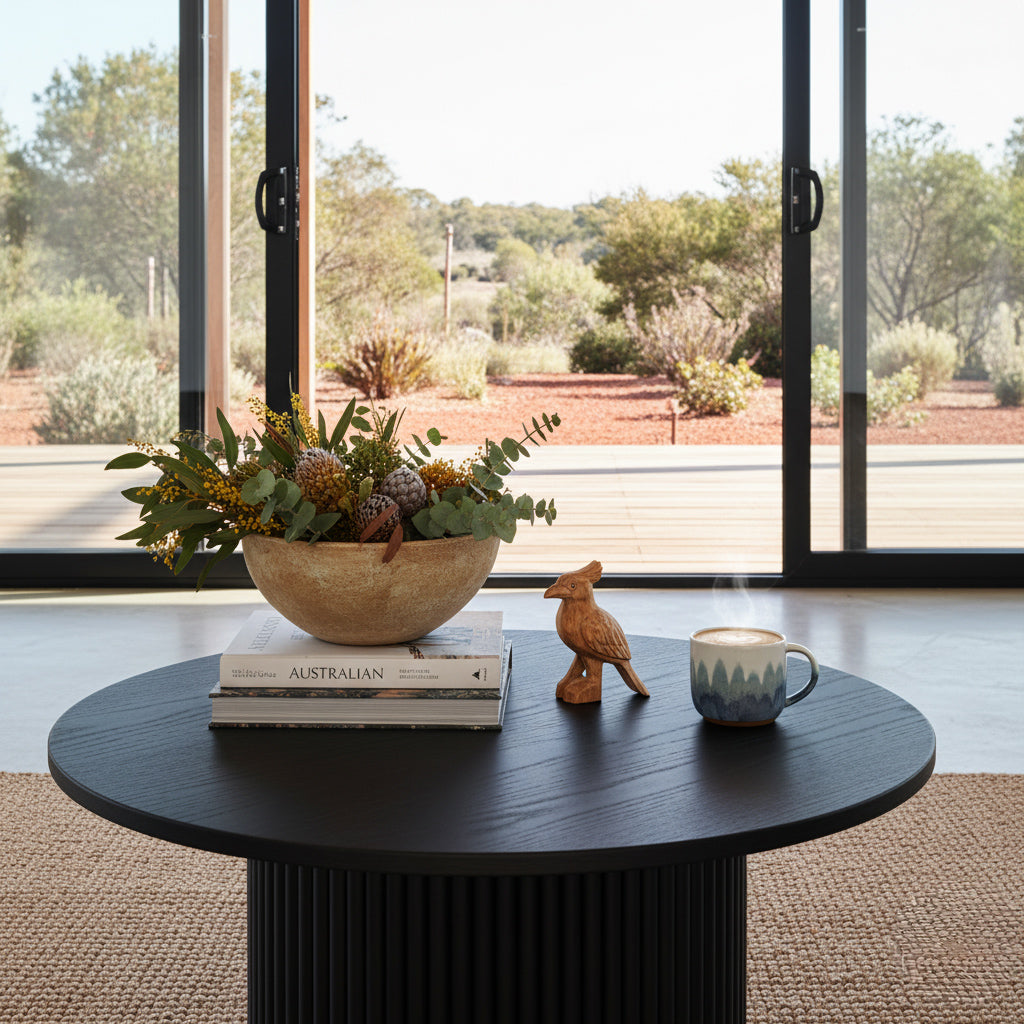 Stylish Black Ribbed Coffee Table