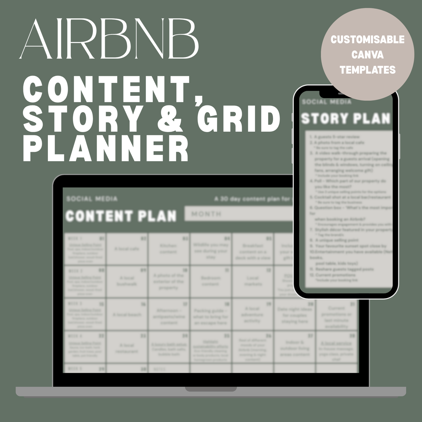 30-Day Social Media Content, Story & Grid Planner – For Airbnb Hosts & Holiday Rental Businesses