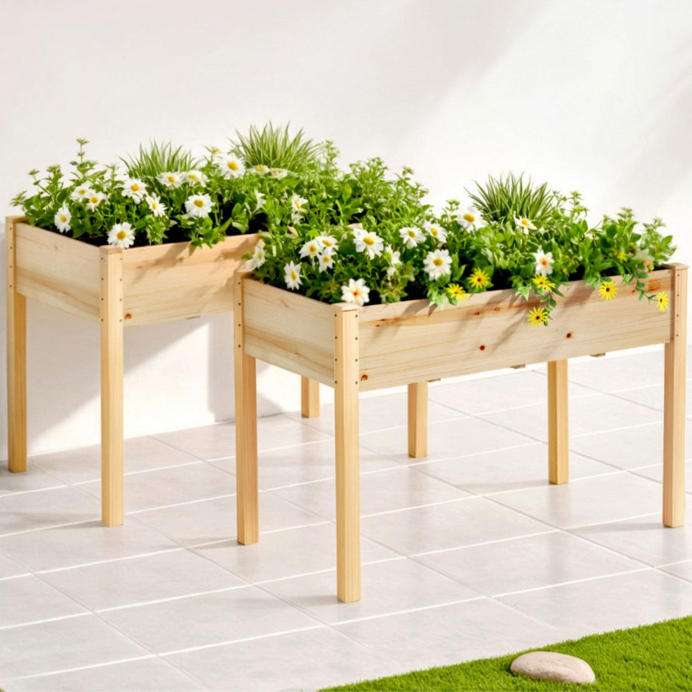 Green Fingers Raised Garden Bed 2x Elevated 120x60x80cm Wooden Planter Box Container