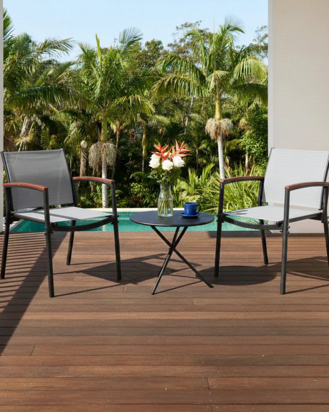 Gardeon 3PC Outdoor Bistro Set Table and Chairs Steel Dining Chair Patio Furniture Textilene