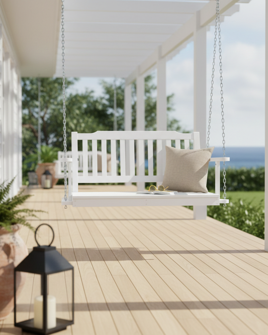 White Wooden Porch Swing Chair