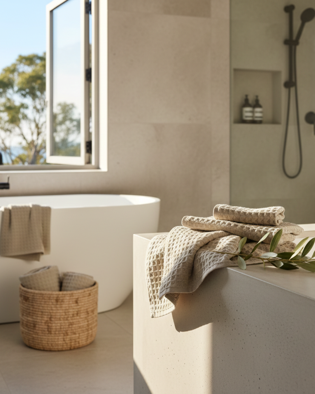 Luxurious 100% Cotton Waffle Weave 3-Piece Towel Set - (Light Brown)