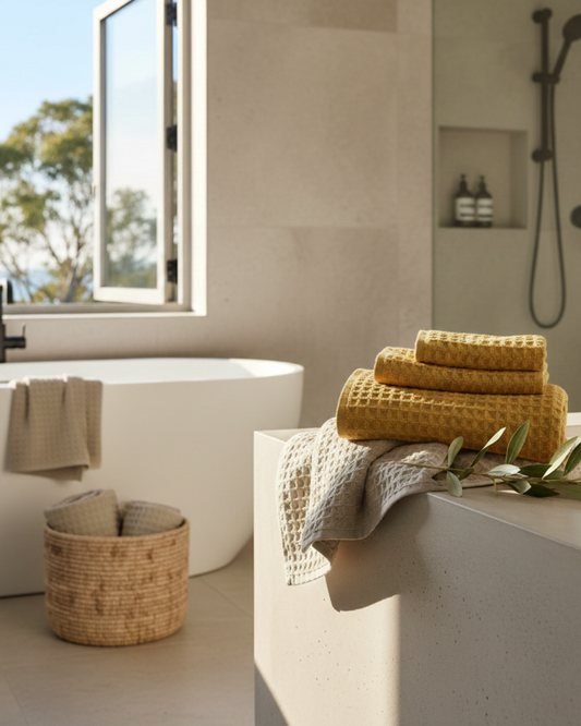 Luxurious 100% Cotton Waffle Weave 3-Piece Towel Set - (Soft Yellow)