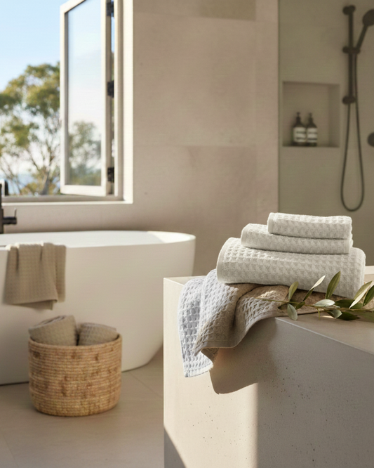 Luxurious 100% Cotton Waffle Weave 3-Piece Towel Set - (White)
