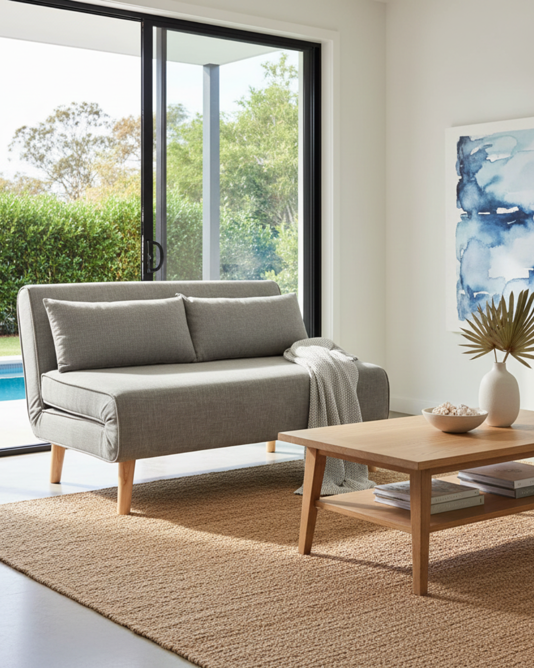 2-Seater Adjustable Sofa Bed Lounge Faux Linen - Grey