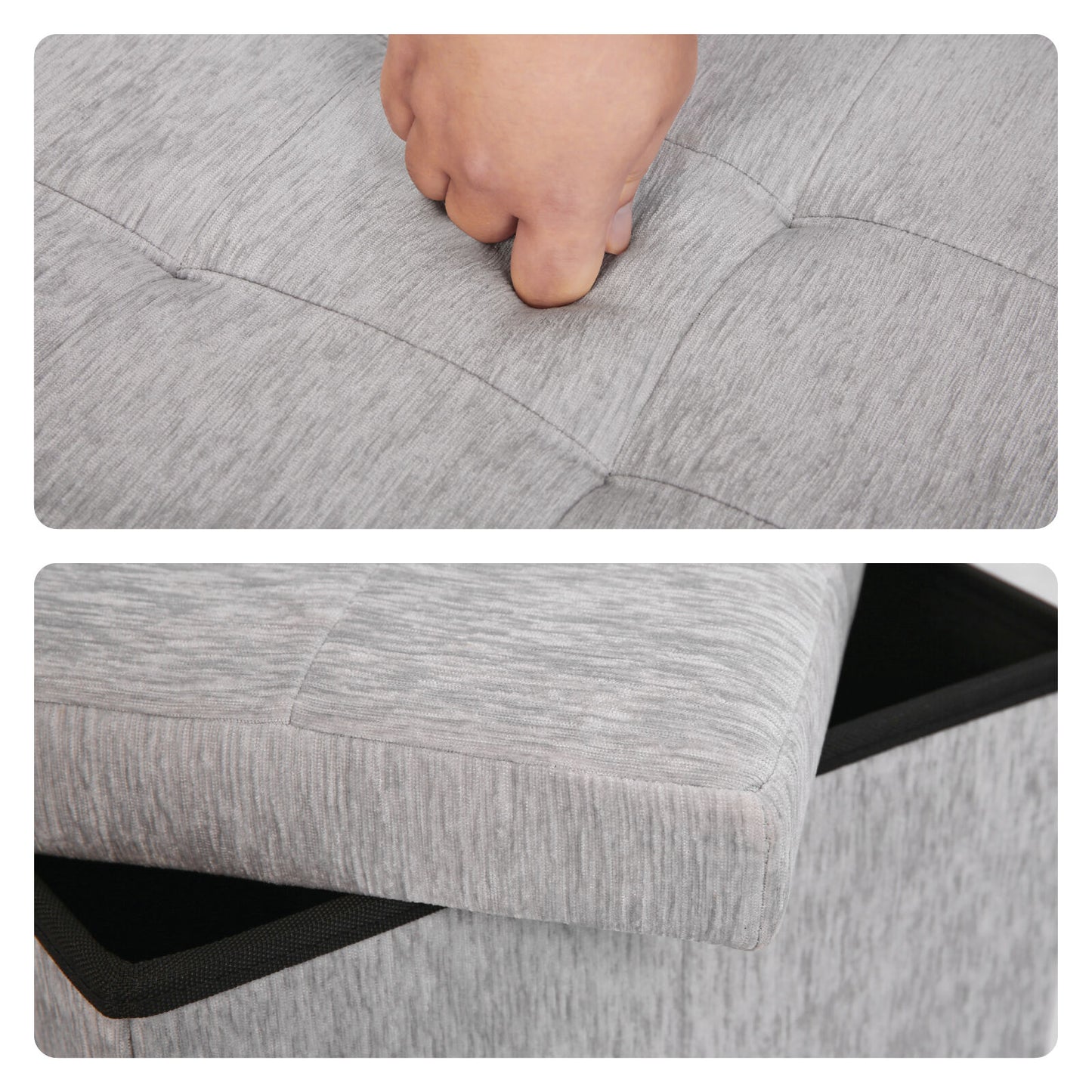 Foldable Storage Ottoman - Flip Lid Side Table Toy Blanket Organiser Seat KIRA GREY