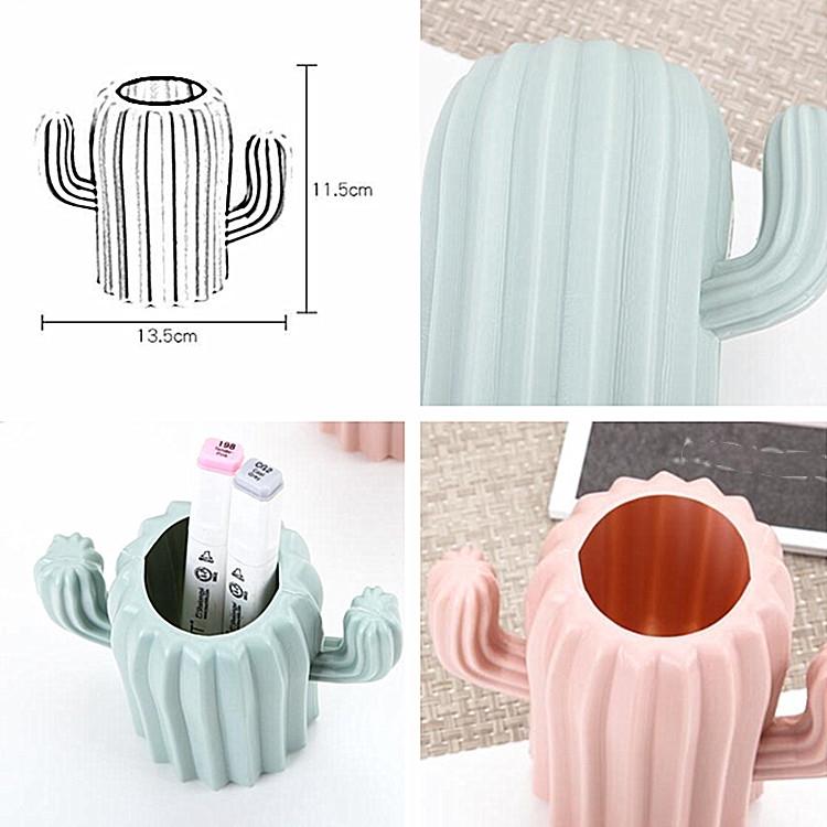 Cactus-shaped Vase Creative Desktop Pen Holder for Home Decor - Milk White
