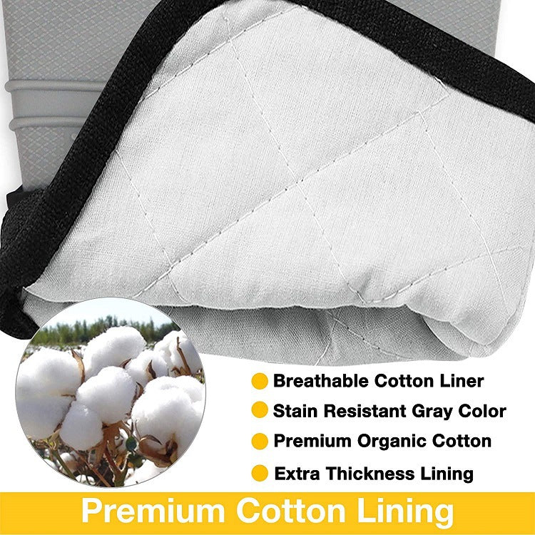 Grey Set BPA-Free Non-Slip Silicone Oven Mitts - Heat Resistant Gloves with Honeycomb Pattern for Kitchen Safety