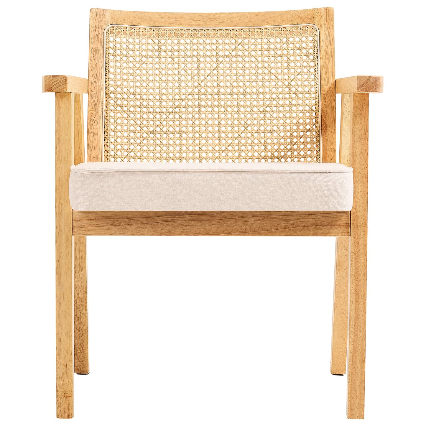 VEVOR Rattan Chair, Mid Century Modern Dining Chair with Armrest, Upholstered Chair with Rattan Back, Retro Rattan Dining Room Kitchen Chair for Living Room, Bedroom, Reading Room, and Office, Beige
